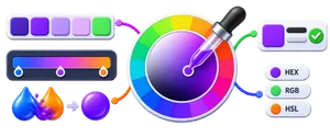 Color palette, gradient editor, color wheel, eyedropper and color format tools