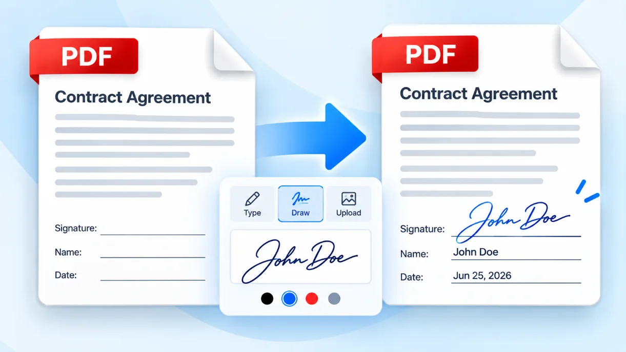 Signature, printed name, and date being added to a PDF document