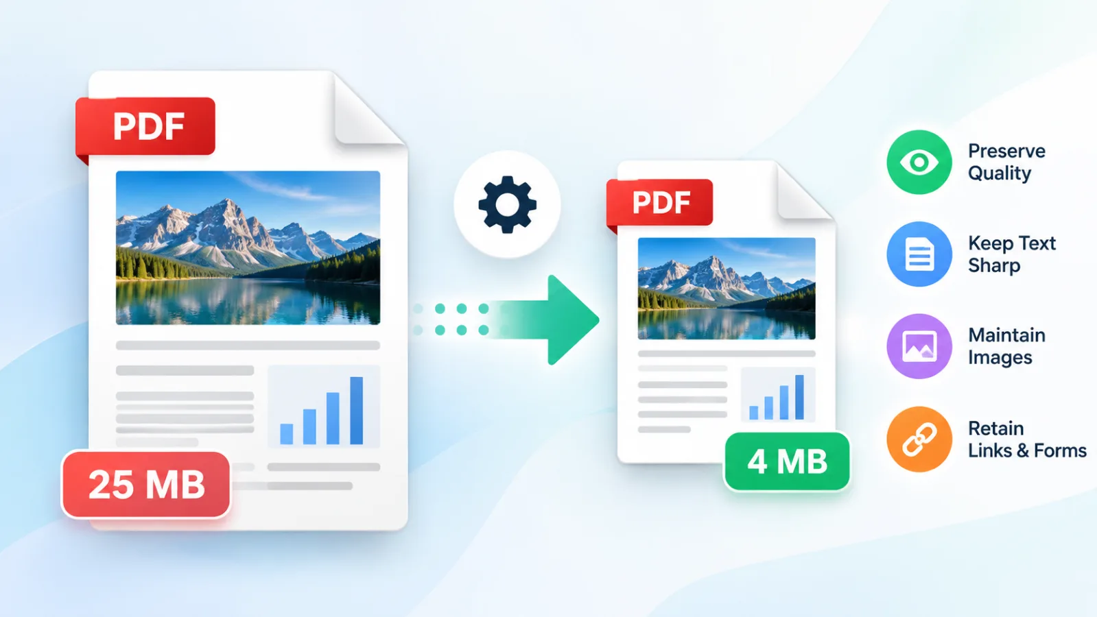 Large PDF compressed into a smaller file while maintaining clear document quality