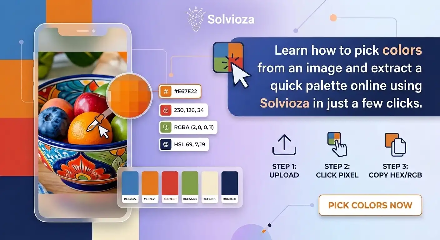 Guide showing how to pick colors and extract a color palette from an image online