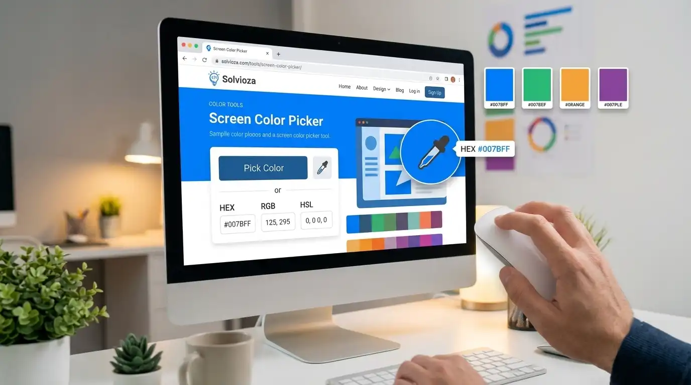 Online screen color picker selecting a color from a visible interface on screen