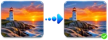 Lighthouse photo before and after adding tiled Solvioza watermarks