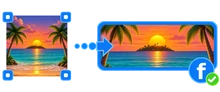 Beach photo being cropped and resized into a wide Facebook cover photo