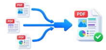 Three separate PDF documents merging into one combined PDF