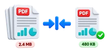 PDF file compressed from 2.4 MB to 480 KB without changing page dimensions or content