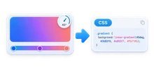 Gradient editor with color stops and angle control generating CSS code