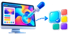 Eyedropper selecting a color from a computer screen and creating a color palette
