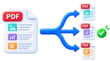 One PDF document being split into three separate PDF files