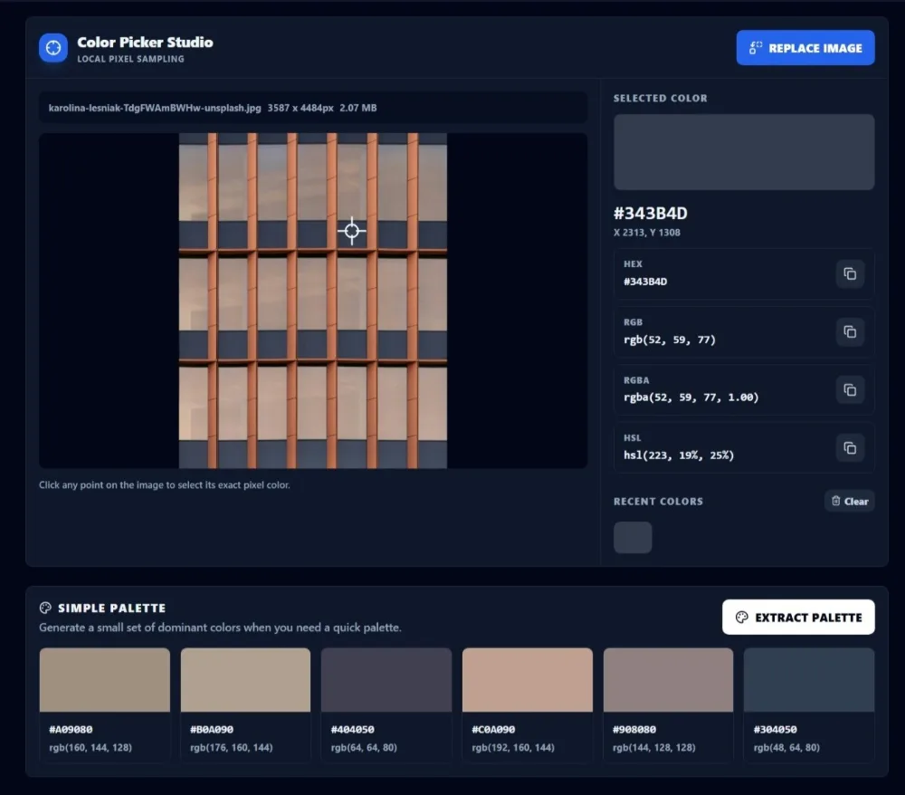 Extracted color palette from an uploaded image