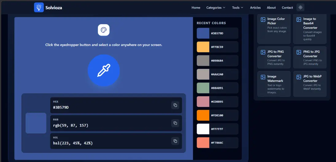 Picked colors using the Solvioza screen color picker tool