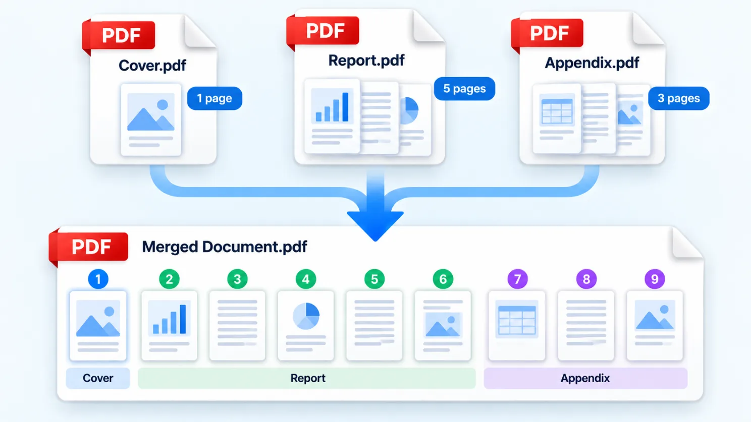 Cover, report, and appendix PDFs forming one document in the selected page order