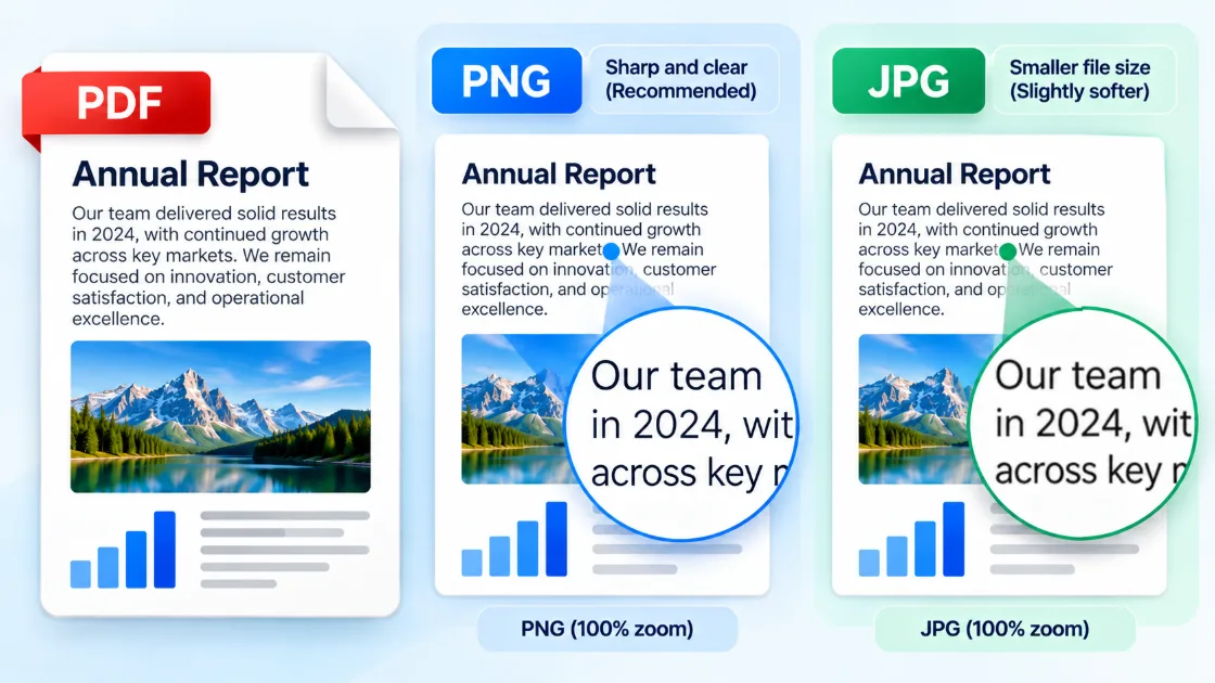 PDF page text compared after conversion to PNG and compressed JPG